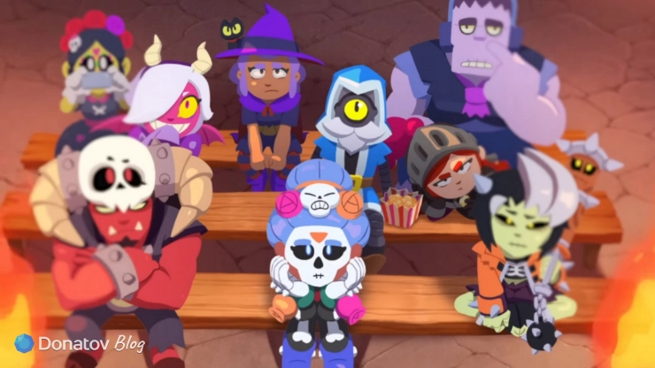 Шелли с бравлерами в хэллоуинской анимации Brawl Stars