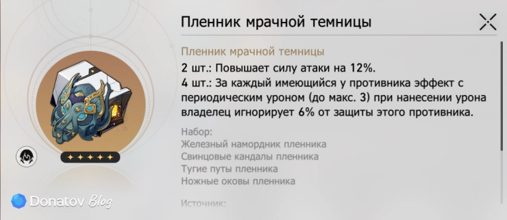 Набор реликвий «Пленник мрачной темницы» в Honkai: Star Rail