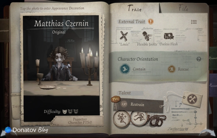 Профиль персонажа Puppeteer в Identity V