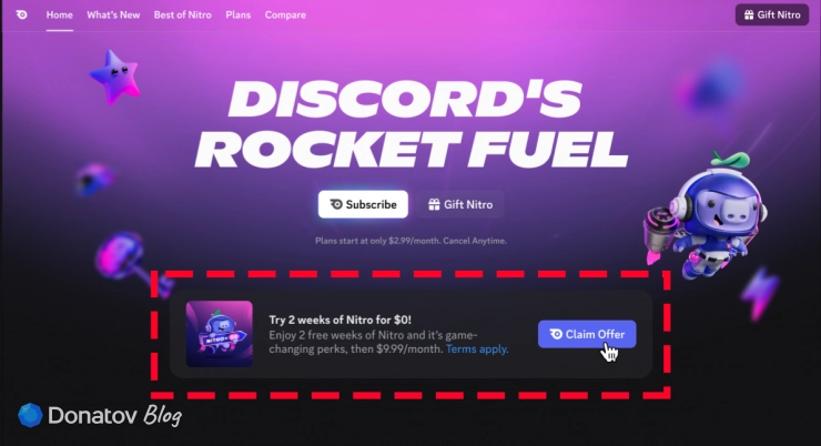 Баннер с пробной версией Discord Nitro