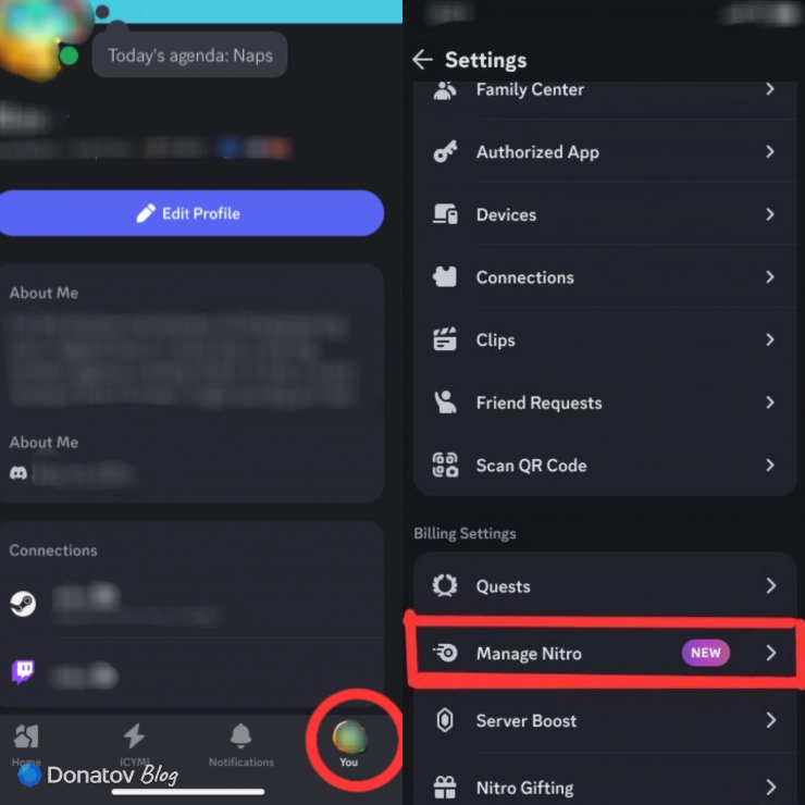 Поделиться Nitro в мобильном приложении Discord