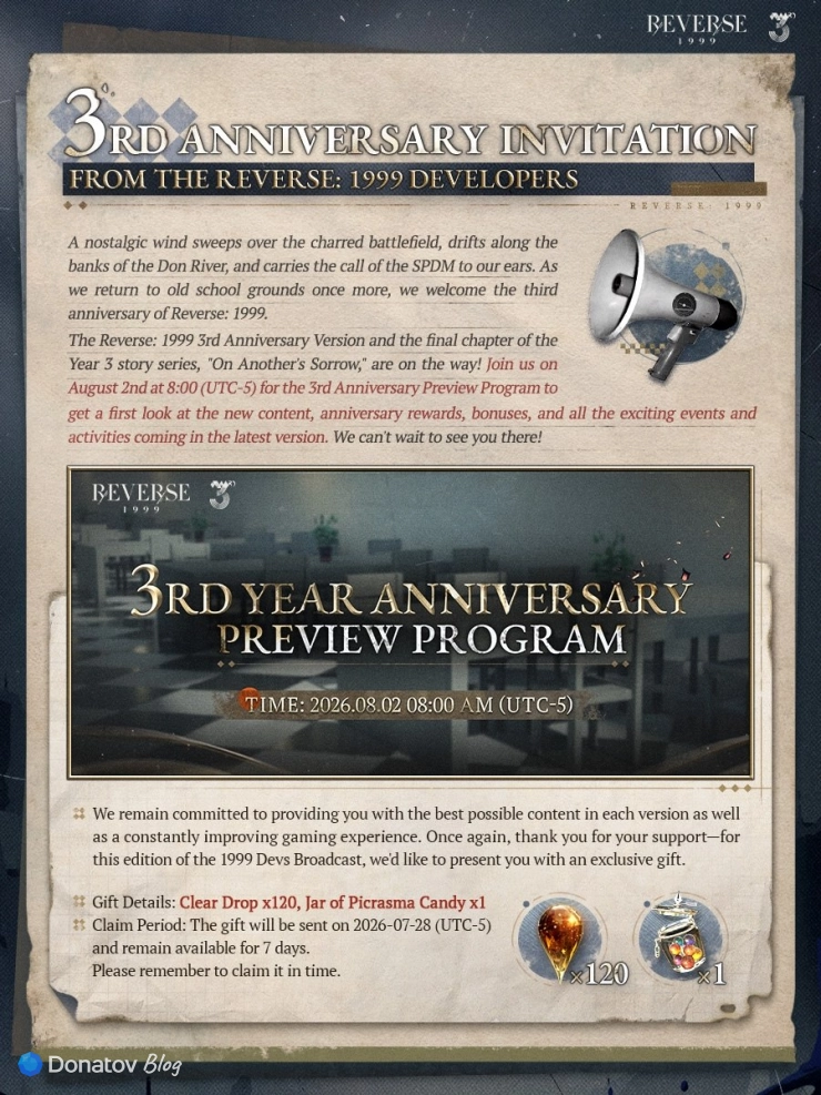 Официальный анонс стрима разработчиков Reverse: 1999 v3.7