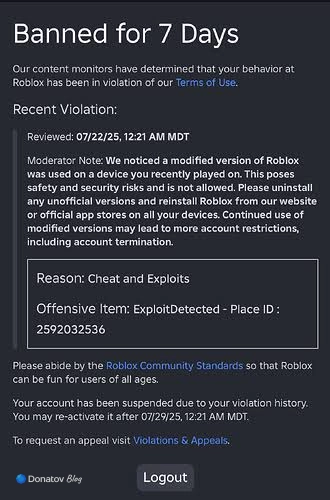 Бан — вид наказания на площадке Roblox
