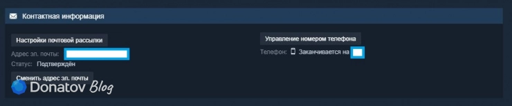 Контактные данные в профиле Steam