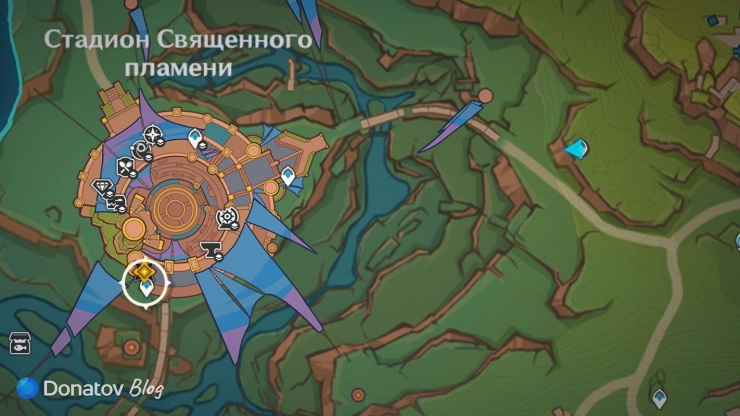 Телепорт у Храма Пакса на стадионе Священного пламени в Genshin Impact