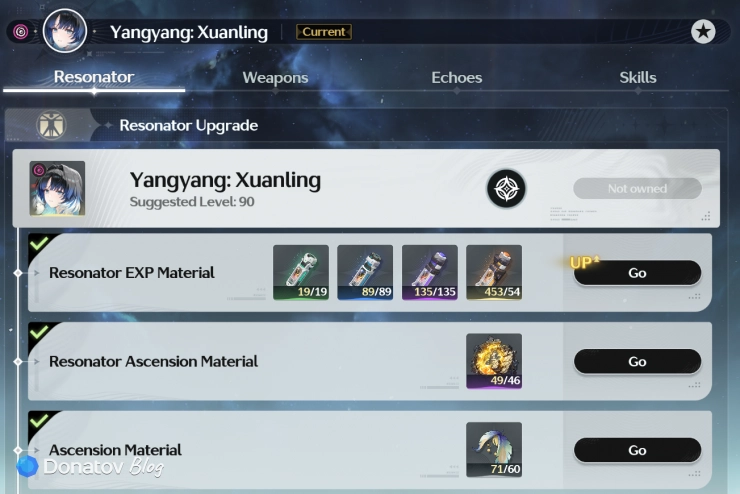 Материалы прокачки Yangyang: Xuanling в Wuthering Waves