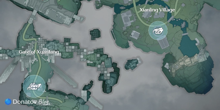 Расположение Cloudperch Seed в областях Xianling Village и Gate of Xuanfang