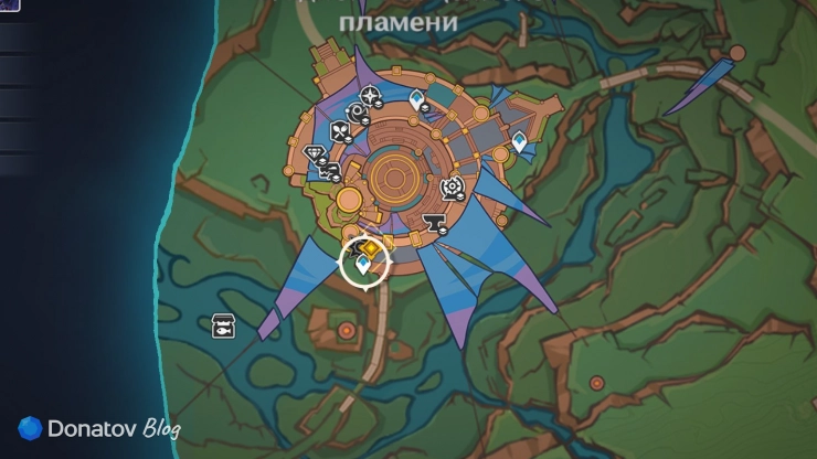 Телепорт у храма Пакса на стадионе Священного пламени в Genshin Impact