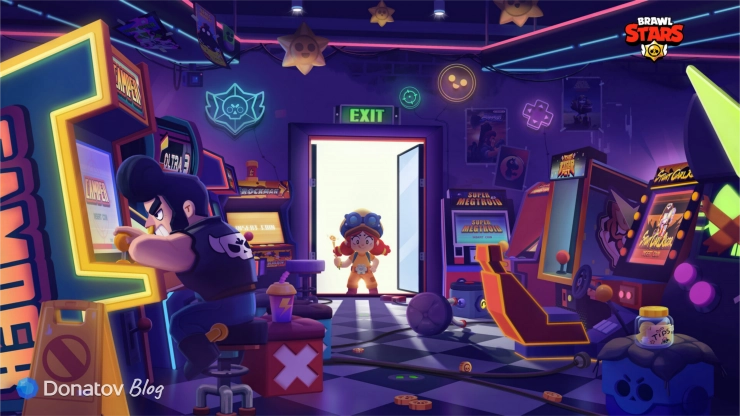 Булл и Джесси в зале игровых автоматов в Brawl Stars