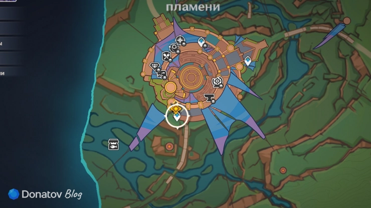 Телепорт у храма Пакса на стадионе Священного пламени в Genshin Impact