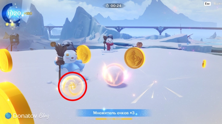 Бонусы на уровне в мини-игре «Снежки» в Genshin Impact