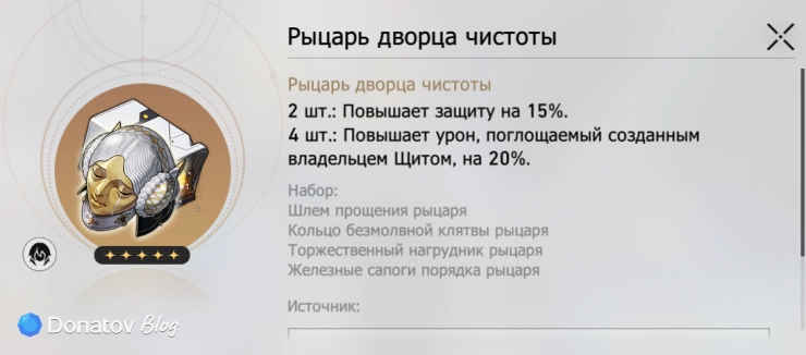 Сет реликвий «Рыцарь дворца чистоты» в Honkai: Star Rail