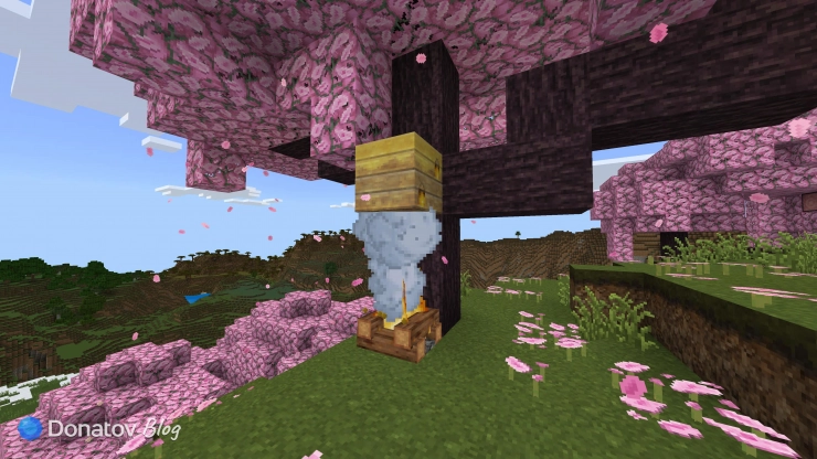 Костёр под ульем в Minecraft