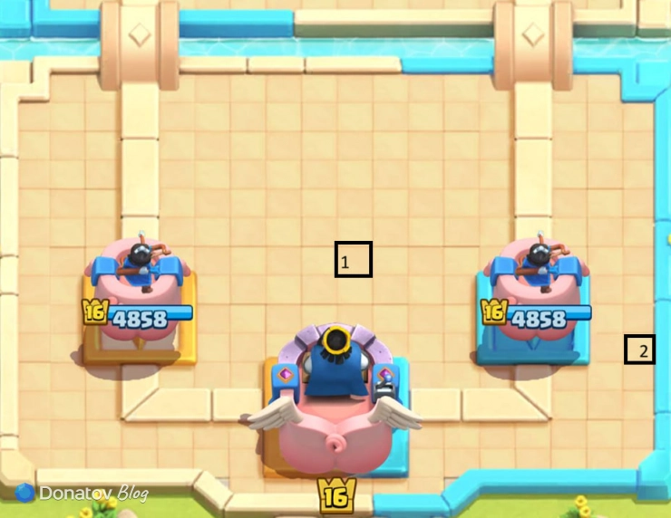 Пример постановки «Дротиста» и «Принцессы» в Clash Royale