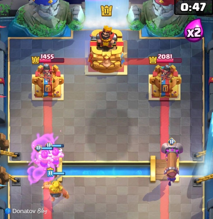 Пример пуша колодой Bridge Spam в Clash Royale
