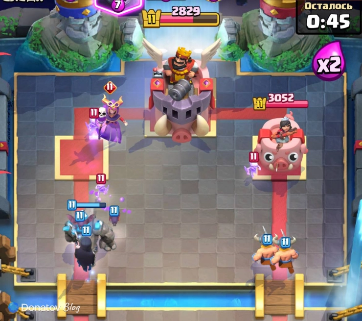 Пример пуша колодой «Голем» с Героем «Валькирией» в Clash Royale