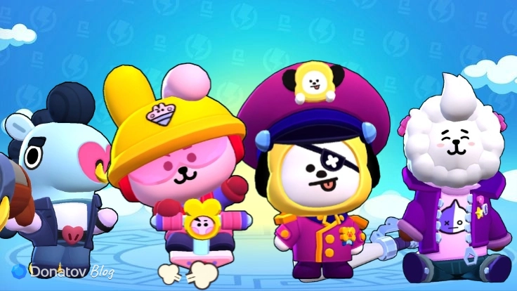 Скины «Булл Mang», «Джеки Cooky», «Гавс Chimmy» и «Биби Rj» в Brawl Stars