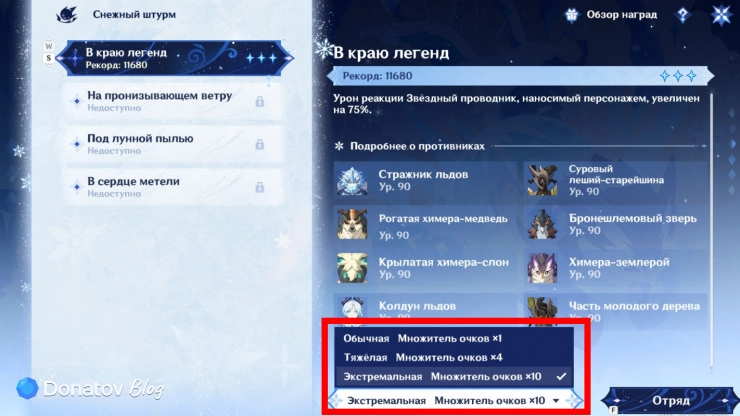 Множитель очков в «Снежном штурме» в Genshin Impact
