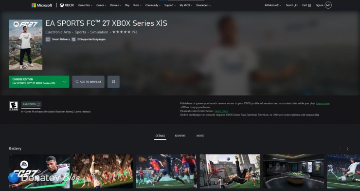 Страница FC 27 в Microsoft Store