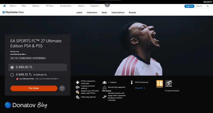 Страница FC 27 в PlayStation Store