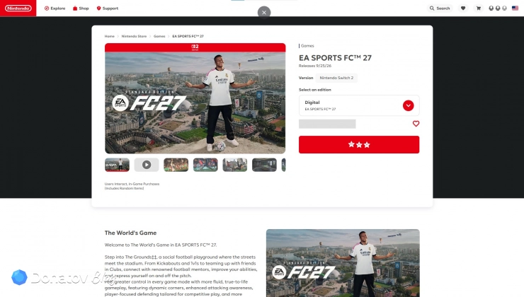 Страница FC 27 в Nintendo eShop
