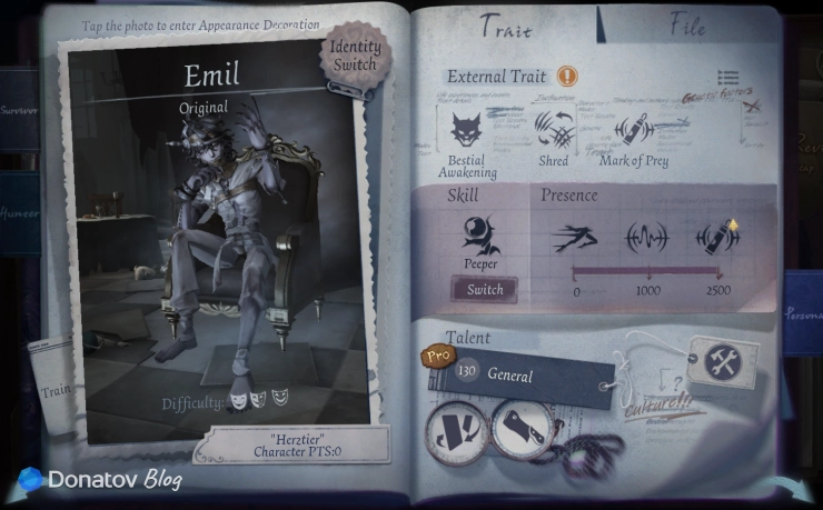 Способности персонажа Herztier в Identity V