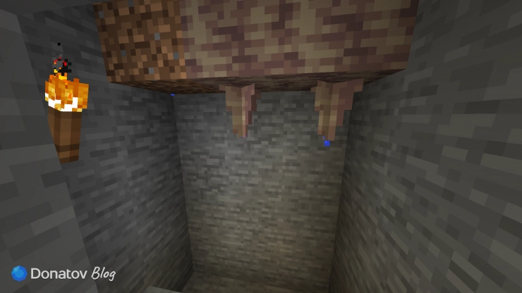 Капельник под блоком грязи в Minecraft