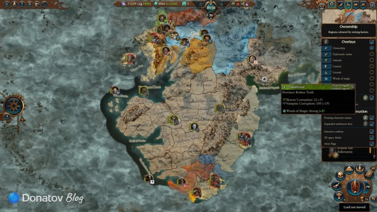 Стратегическая карта кампании Нагаша в Total War: Warhammer III — Lords of the End Times с землями Легионов нежити и Нагашиззаром