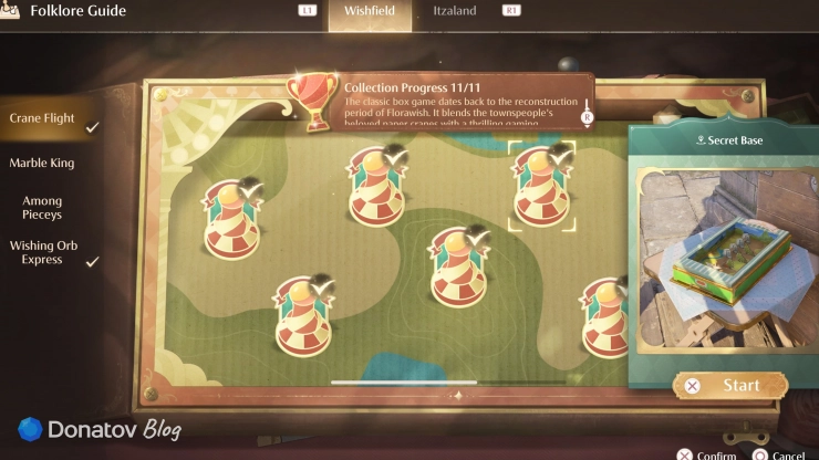 Игра Crane Flight в меню Folklore Guide в Infinity Nikki