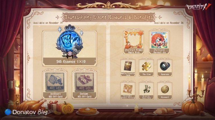 Награды в честь Дня Благодарения в Identity V